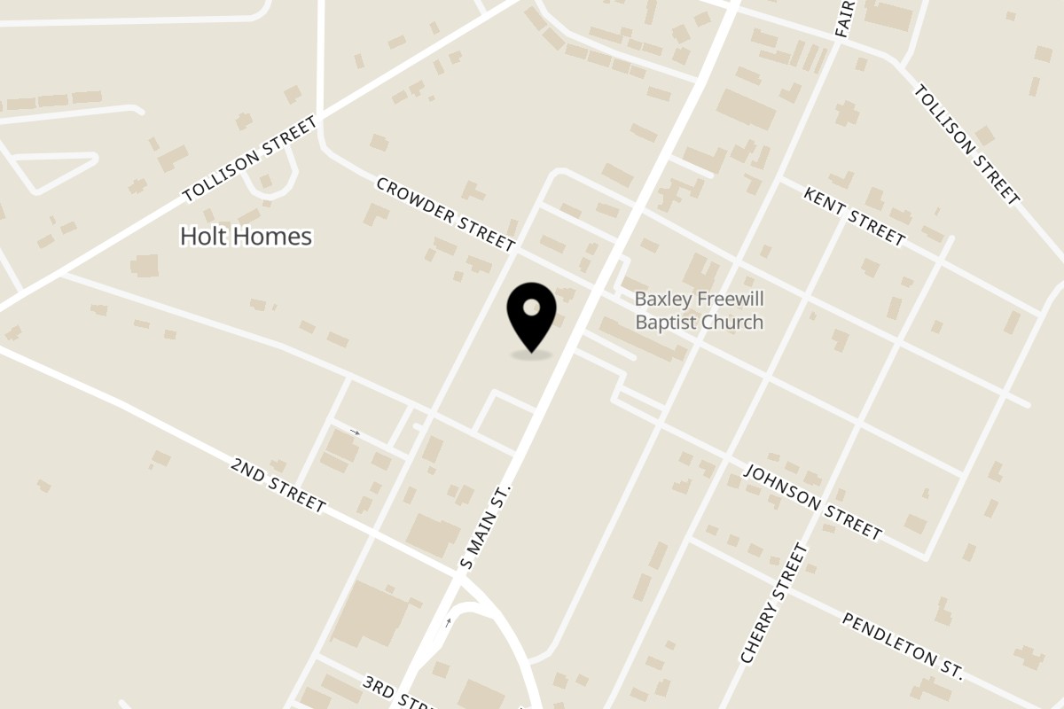 Map showing the location of Common Ground Coffee & Eatery on 902 S Main St in Baxley
